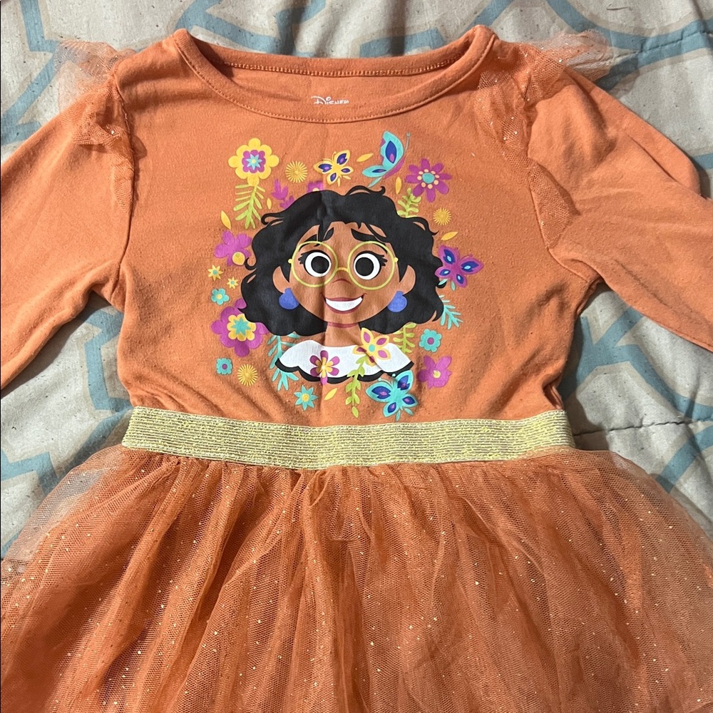 Disney Orange Dress with Character and Gold Accents